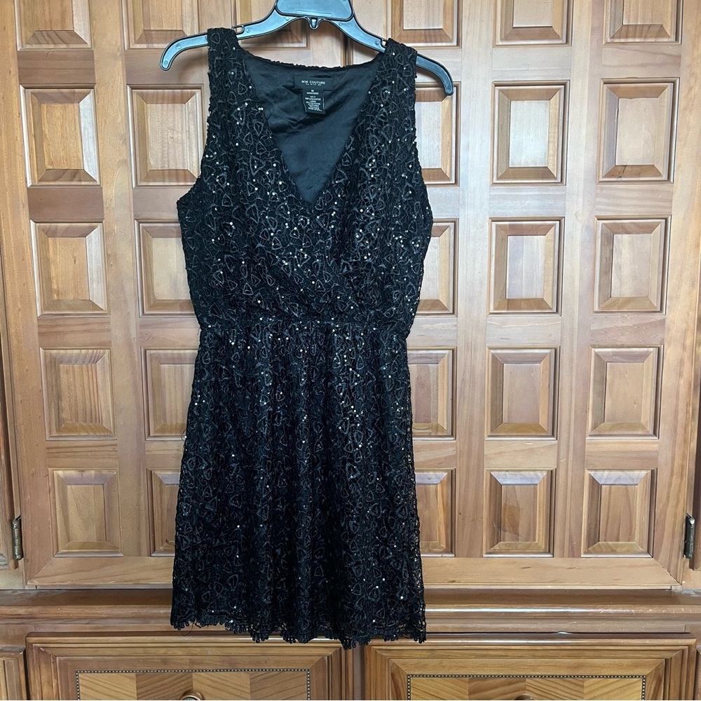 Black Sequin V-Neck Fit and Flare Mini Dress Excellent Condition!